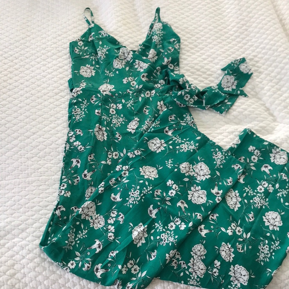 Floral wrap waist full length jumpsuit